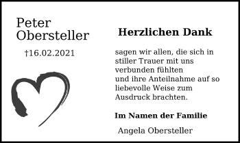 Traueranzeige von Peter Obersteller von Lübecker Nachrichten