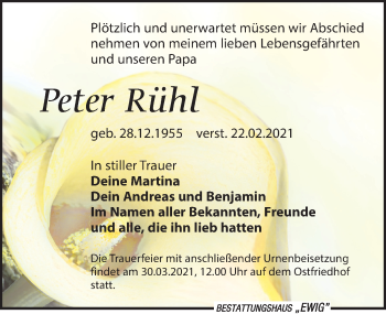 Traueranzeige von Peter Rühl von Leipziger Volkszeitung