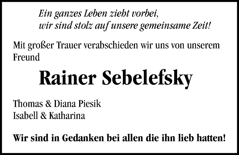  Traueranzeige für Rainer Sebelefsky vom 07.03.2021 aus Lübecker Nachrichten