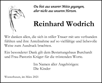 Traueranzeige von Reinhard Wodrich von Ostsee-Zeitung GmbH