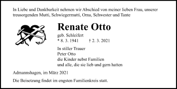 Traueranzeige von Renate Otto von Ostsee-Zeitung GmbH