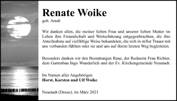 Traueranzeige von Renate Woike