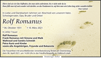 Traueranzeige von Rolf Romanus von Leipziger Volkszeitung