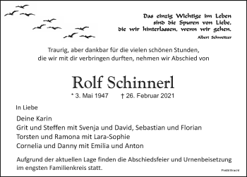 Traueranzeige von Rolf Schinnerl von Leipziger Volkszeitung