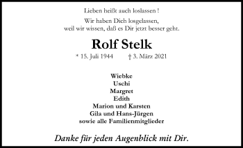Traueranzeige von Rolf Stelk von Kieler Nachrichten