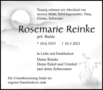 Traueranzeige von Rosemarie Reinke von Ostsee-Zeitung GmbH