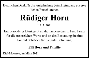 Traueranzeige von Rüdiger Horn von Kieler Nachrichten