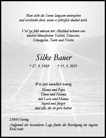 Traueranzeige von Silke Bauer von Kieler Nachrichten