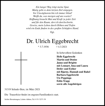 Traueranzeige von Ulrich Eggebrecht von Hannoversche Allgemeine Zeitung/Neue Presse
