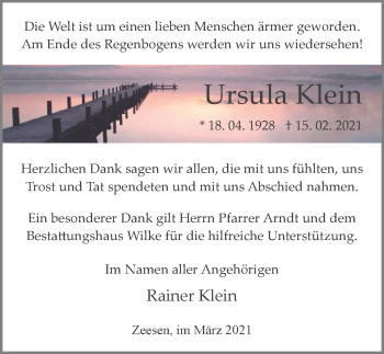 Traueranzeige von Ursula Klein von Märkischen Allgemeine Zeitung