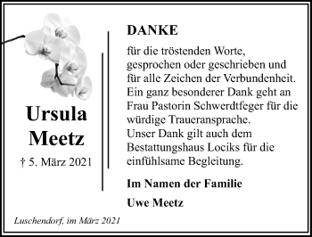 Traueranzeige von Ursula Meetz von Lübecker Nachrichten