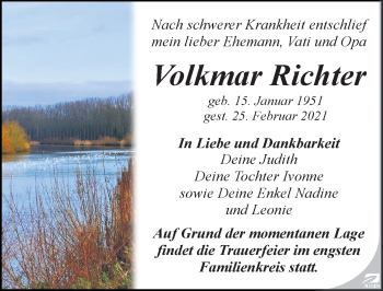 Traueranzeige von Volkmar Richter von Leipziger Volkszeitung