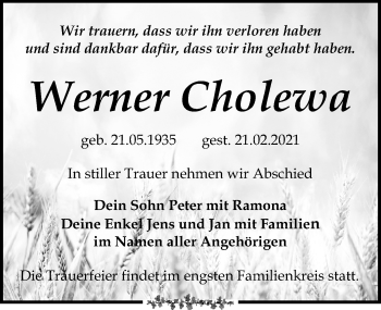 Traueranzeige von Werner Cholewa von Leipziger Volkszeitung