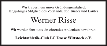 Traueranzeige von Werner Risse von Märkischen Allgemeine Zeitung