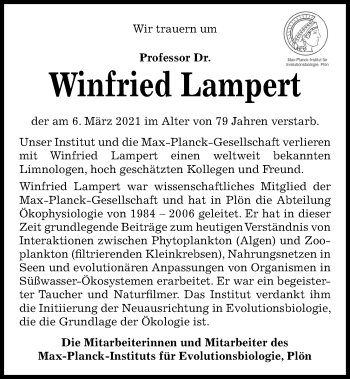 Traueranzeige von Winfried Lampert von Kieler Nachrichten