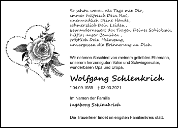 Traueranzeige von Wolfgang Schlenkrich von Märkischen Allgemeine Zeitung