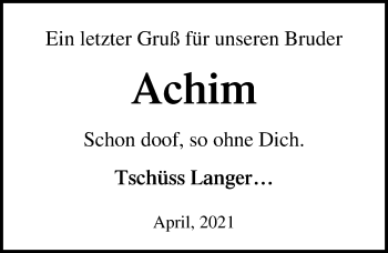 Traueranzeige von Achim  von Märkischen Allgemeine Zeitung