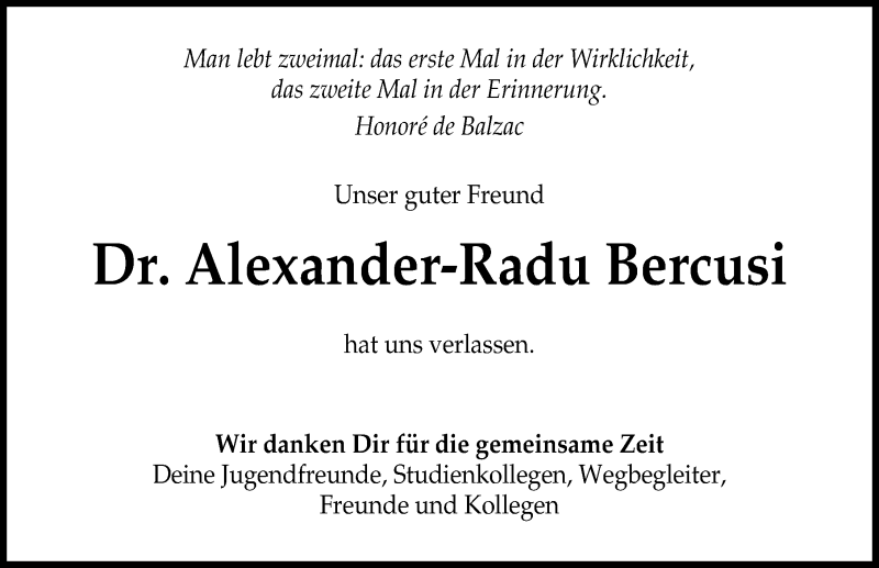  Traueranzeige für Alexander-Radu Bercusi vom 07.04.2021 aus Hannoversche Allgemeine Zeitung/Neue Presse