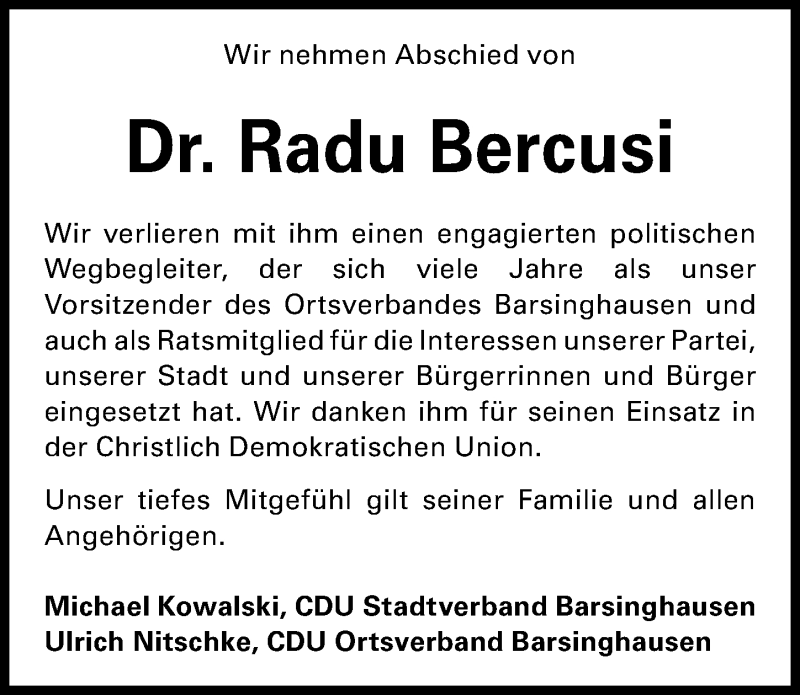  Traueranzeige für Alexander-Radu Bercusi vom 10.04.2021 aus Hannoversche Allgemeine Zeitung/Neue Presse