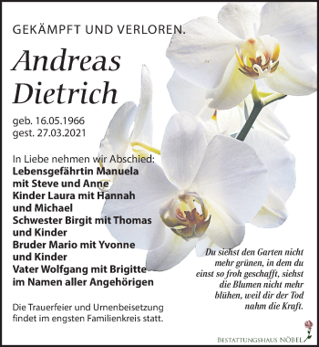 Traueranzeige von Andreas Dietrich von Leipziger Volkszeitung