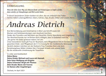 Traueranzeige von Andreas Dietrich von Leipziger Volkszeitung