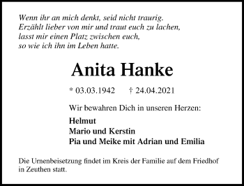 Traueranzeige von Anita Hanke von Märkischen Allgemeine Zeitung