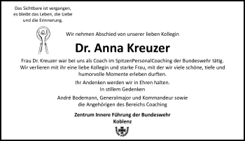 Traueranzeige von Anna Kreuzer von Märkischen Allgemeine Zeitung