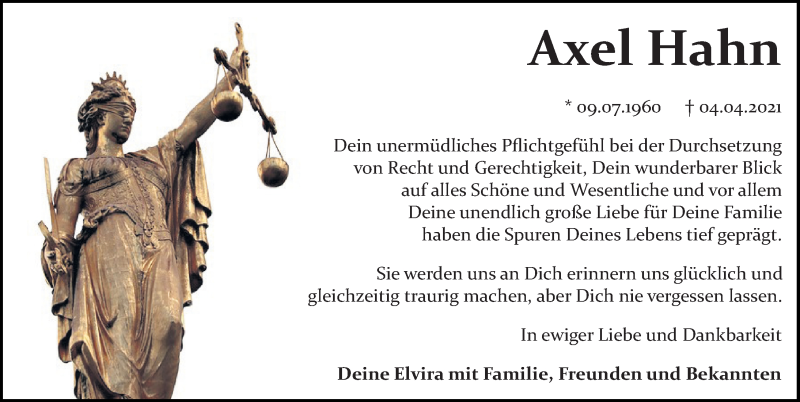  Traueranzeige für Axel Hahn vom 10.04.2021 aus Leipziger Volkszeitung