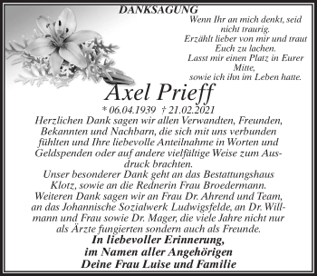 Traueranzeige von Axel Prieff von Märkischen Allgemeine Zeitung