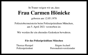 Traueranzeige von Carmen Hönicke von Leipziger Volkszeitung