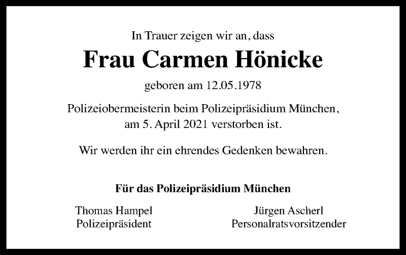  Traueranzeige für Carmen Hönicke vom 20.04.2021 aus Torgauer Zeitung