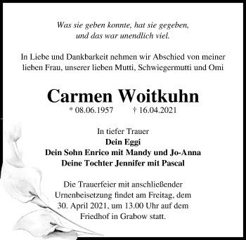 Traueranzeige von Carmen Woitkuhn von Märkischen Allgemeine Zeitung