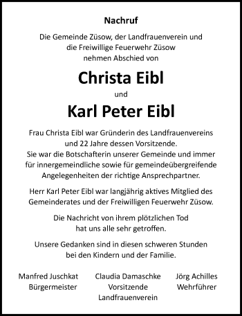 Traueranzeige von Christa Eibl von Ostsee-Zeitung GmbH