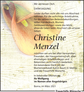 Traueranzeige von Christine Menzel von Leipziger Volkszeitung