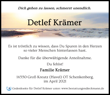 Traueranzeige von Detlef Krämer von Märkischen Allgemeine Zeitung
