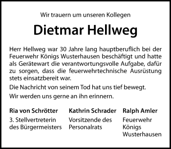 Traueranzeige von Dietmar Hellweg von Märkischen Allgemeine Zeitung