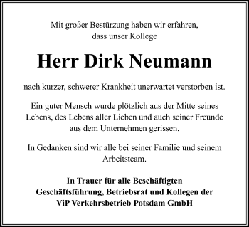 Traueranzeige von Dirk Neumann von Märkischen Allgemeine Zeitung