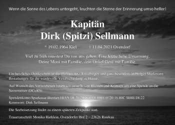 Traueranzeige von Dirk  Sellmann von Lübecker Nachrichten