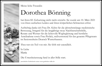 Traueranzeige von Dorothea Bönning von Märkischen Allgemeine Zeitung