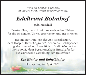 Traueranzeige von Edeltraut Bohnhof von Märkischen Allgemeine Zeitung