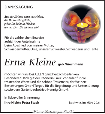 Traueranzeige von Erna Kleine von Torgauer Zeitung