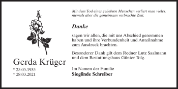 Traueranzeige von Gerda Krüger von Märkischen Allgemeine Zeitung