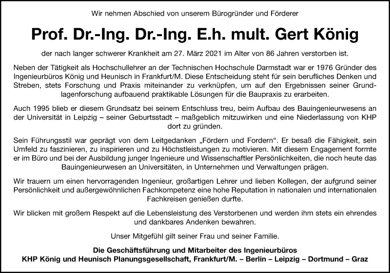  Traueranzeige für Gert König vom 10.04.2021 aus Leipziger Volkszeitung