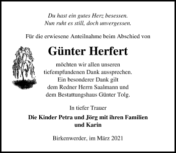 Traueranzeige von Günter Herfert von Märkischen Allgemeine Zeitung
