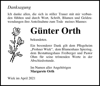 Traueranzeige von Günter Orth von Ostsee-Zeitung GmbH