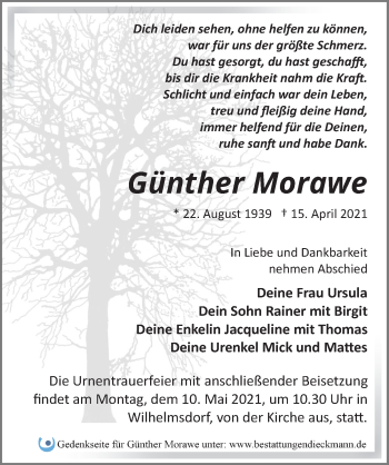 Traueranzeige von Günther Morawe von Märkischen Allgemeine Zeitung