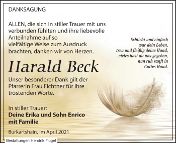 Traueranzeige von Harald Beck von Leipziger Volkszeitung