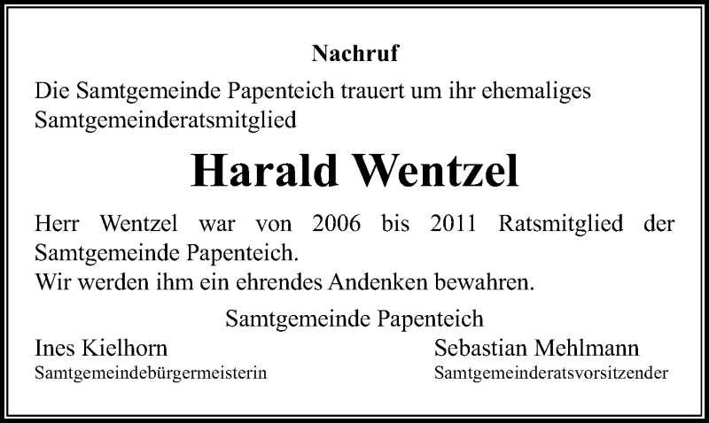  Traueranzeige für Harald Wentzel vom 08.04.2021 aus Aller Zeitung