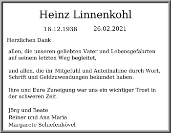 Traueranzeige von Heinz Linnenkohl von Göttinger Tageblatt