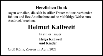 Traueranzeige von Helmut Kallweit von Märkischen Allgemeine Zeitung